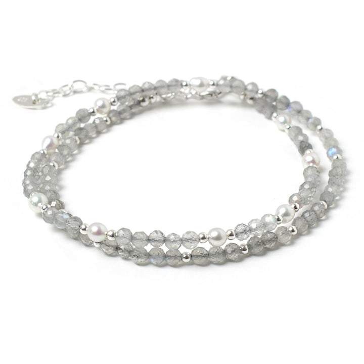Labradorite & Pearl Double Wrap Bracelet