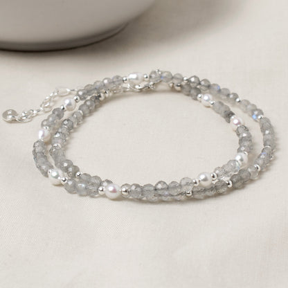 Labradorite & Pearl Double Wrap Bracelet