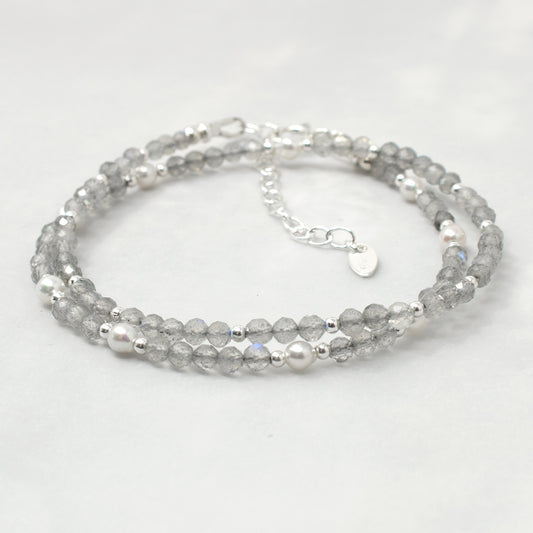 Labradorite & Pearl Double Wrap Bracelet