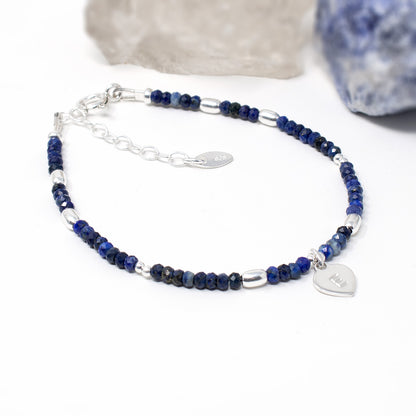 Lapis Lazuli Personalised Bracelet, Sterling Silver September Birthstone