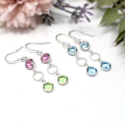 Long Birthstone Earrings Sterling Silver