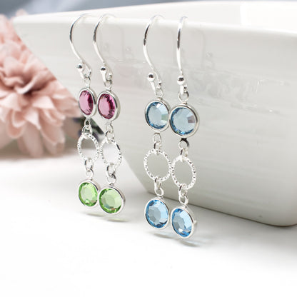 Long Birthstone Earrings Sterling Silver