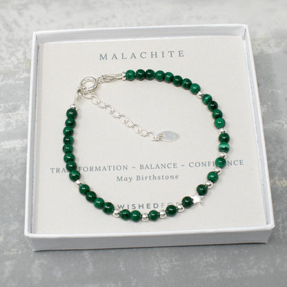 Malachite & Sterling Silver Bead Bracelet