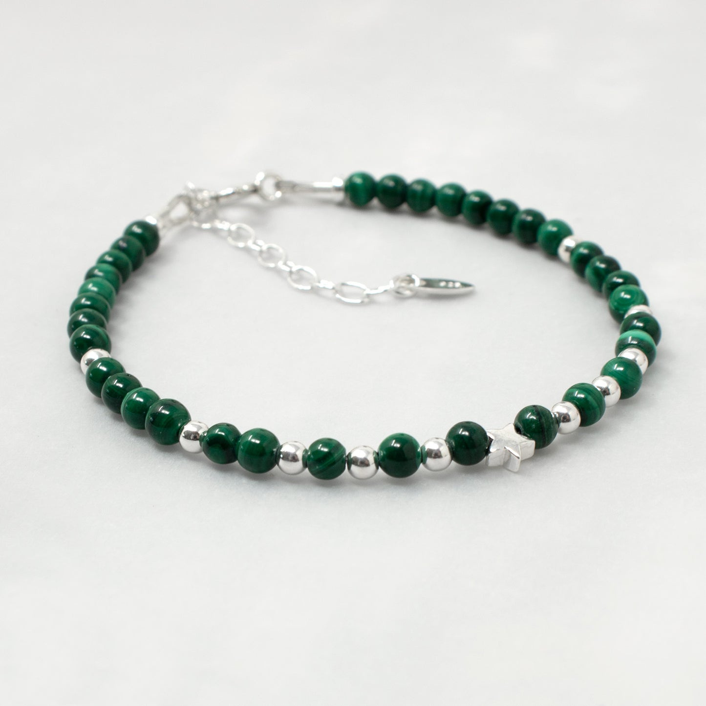Malachite & Sterling Silver Bead Bracelet