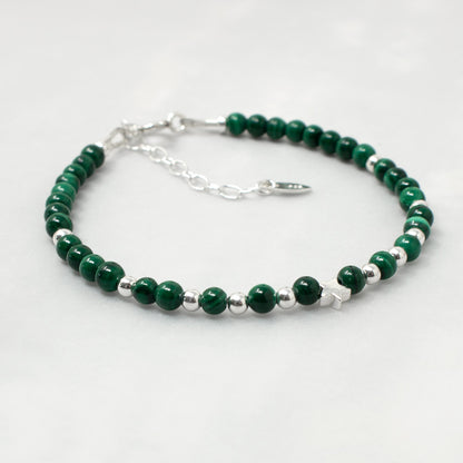 Malachite & Sterling Silver Bead Bracelet