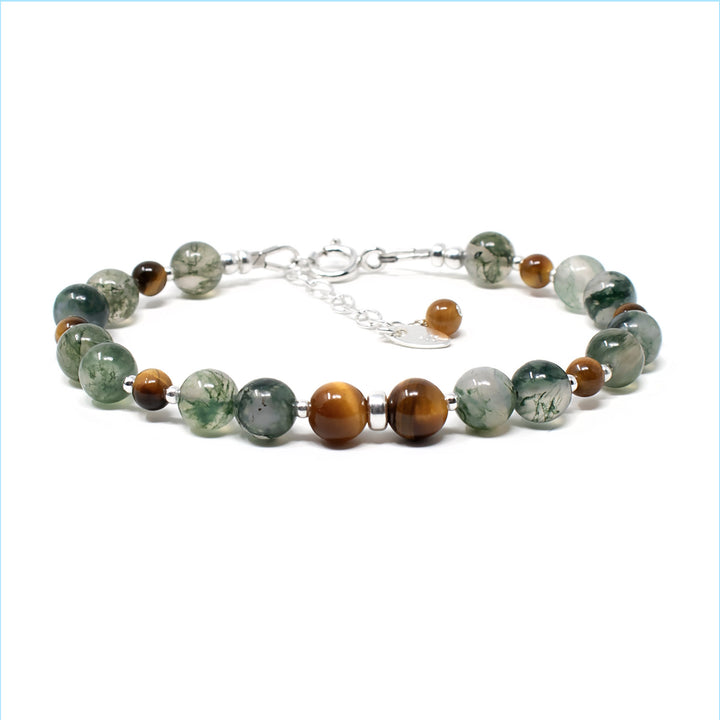 Tiger Eye & Moss Agate Duo Bracelet, Confidence & Balance
