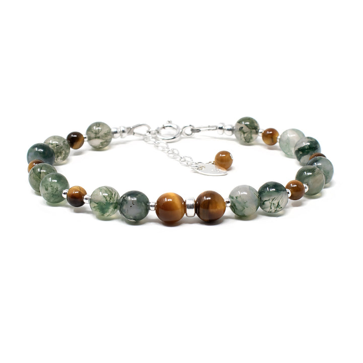 Tiger Eye & Moss Agate Duo Bracelet, Confidence & Balance