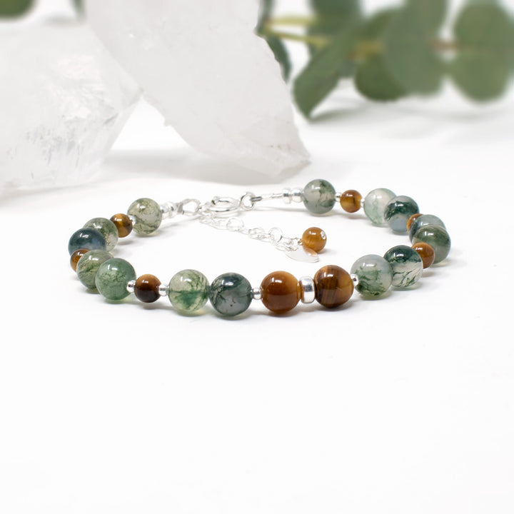 Tiger Eye & Moss Agate Duo Bracelet, Confidence & Balance