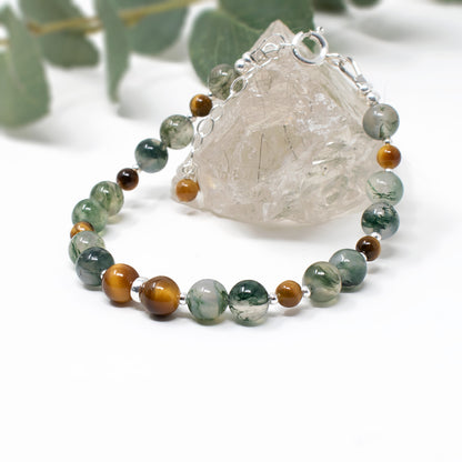 Tiger Eye & Moss Agate Duo Bracelet, Confidence & Balance