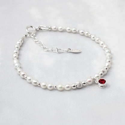 Freshwater Pearl & Birthstone Bracelet Sterling Silver