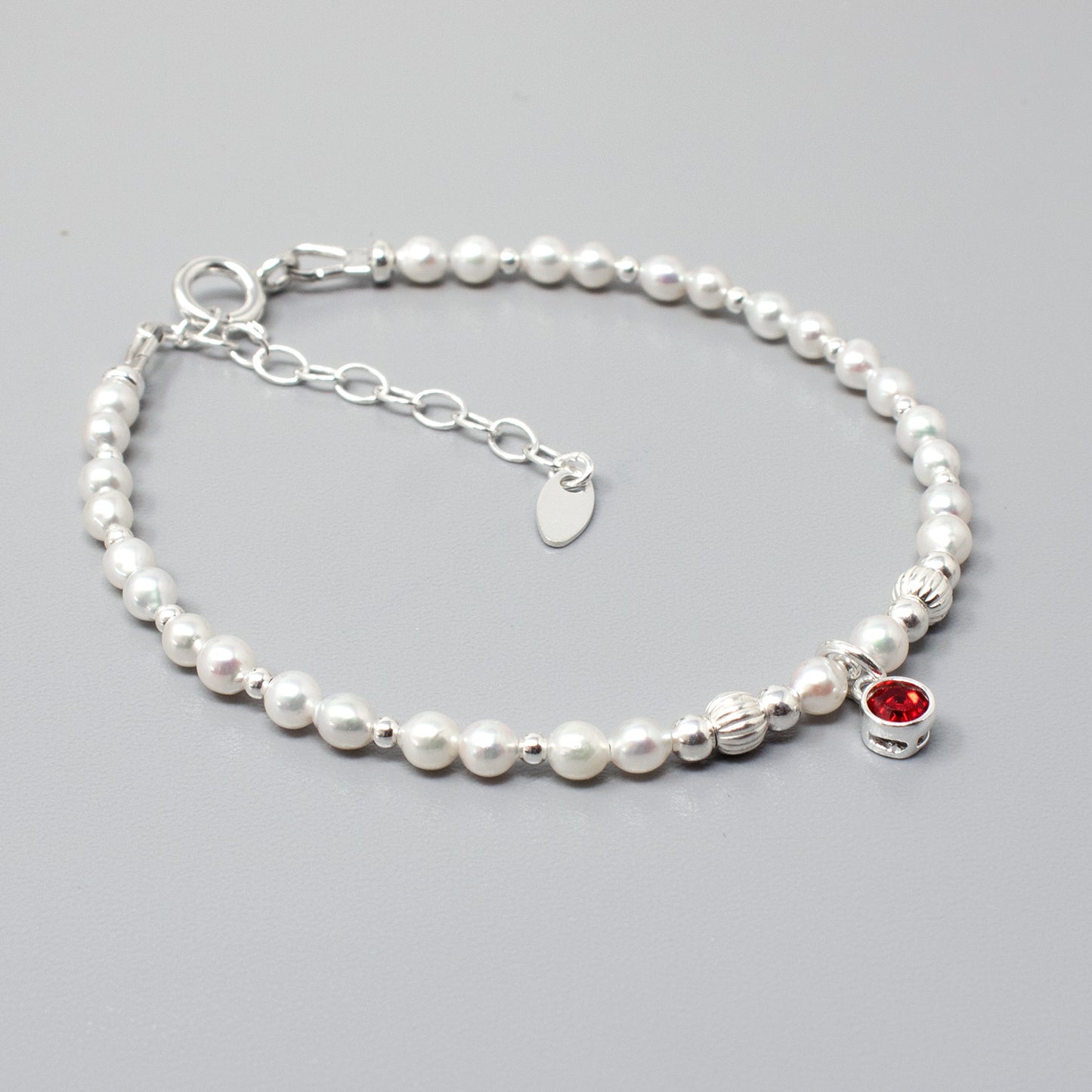 Freshwater Pearl & Birthstone Bracelet Sterling Silver