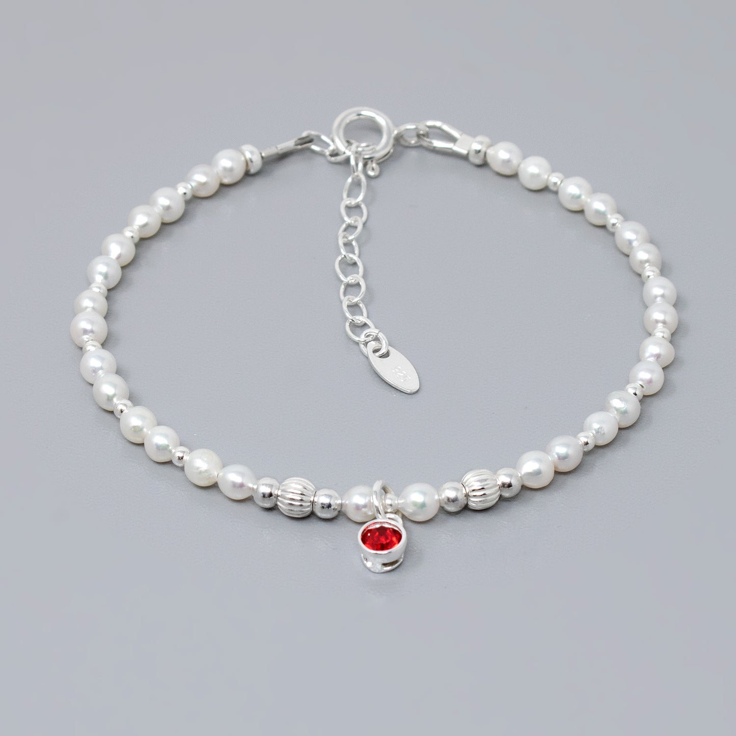 Freshwater Pearl & Birthstone Bracelet Sterling Silver