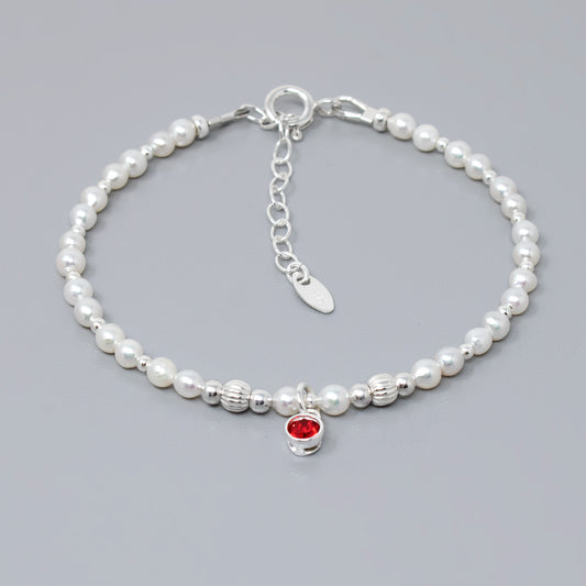 Freshwater Pearl & Birthstone Bracelet Sterling Silver