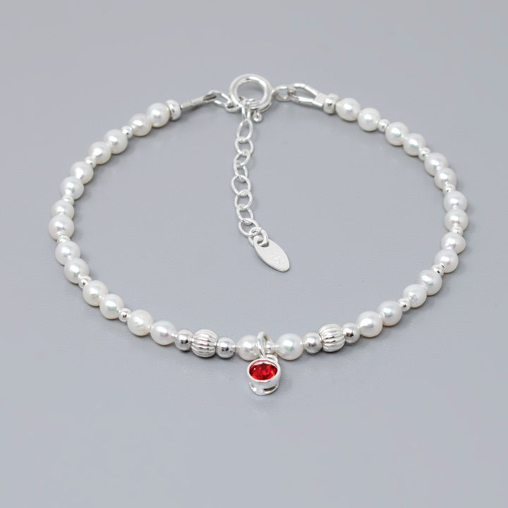Freshwater Pearl & Birthstone Bracelet Sterling Silver