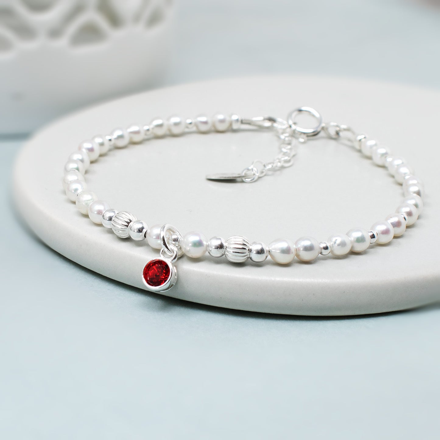 Freshwater Pearl & Birthstone Bracelet Sterling Silver