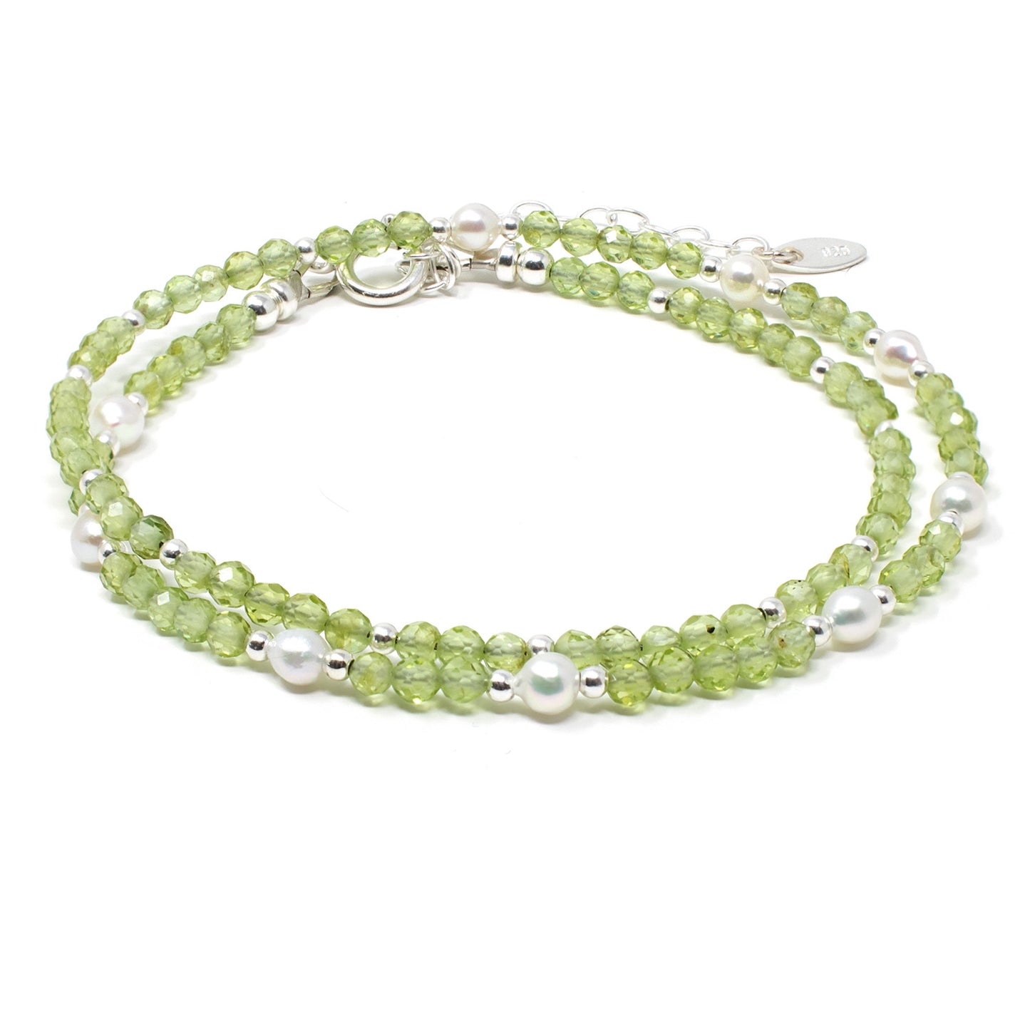 Sparkling Peridot & Pearl Double Wrap Bracelet