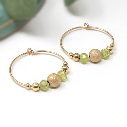 Peridot Gemstone Hoop Earrings 14ct Gold Fill