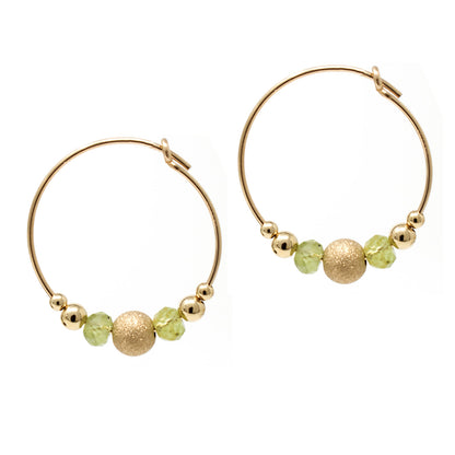 Peridot Gemstone Hoop Earrings 14ct Gold Fill