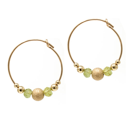 Peridot Gemstone Hoop Earrings 14ct Gold Fill