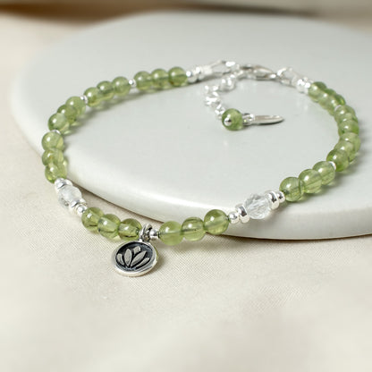 Peridot & Lotus Flower Sterling Silver Bracelet