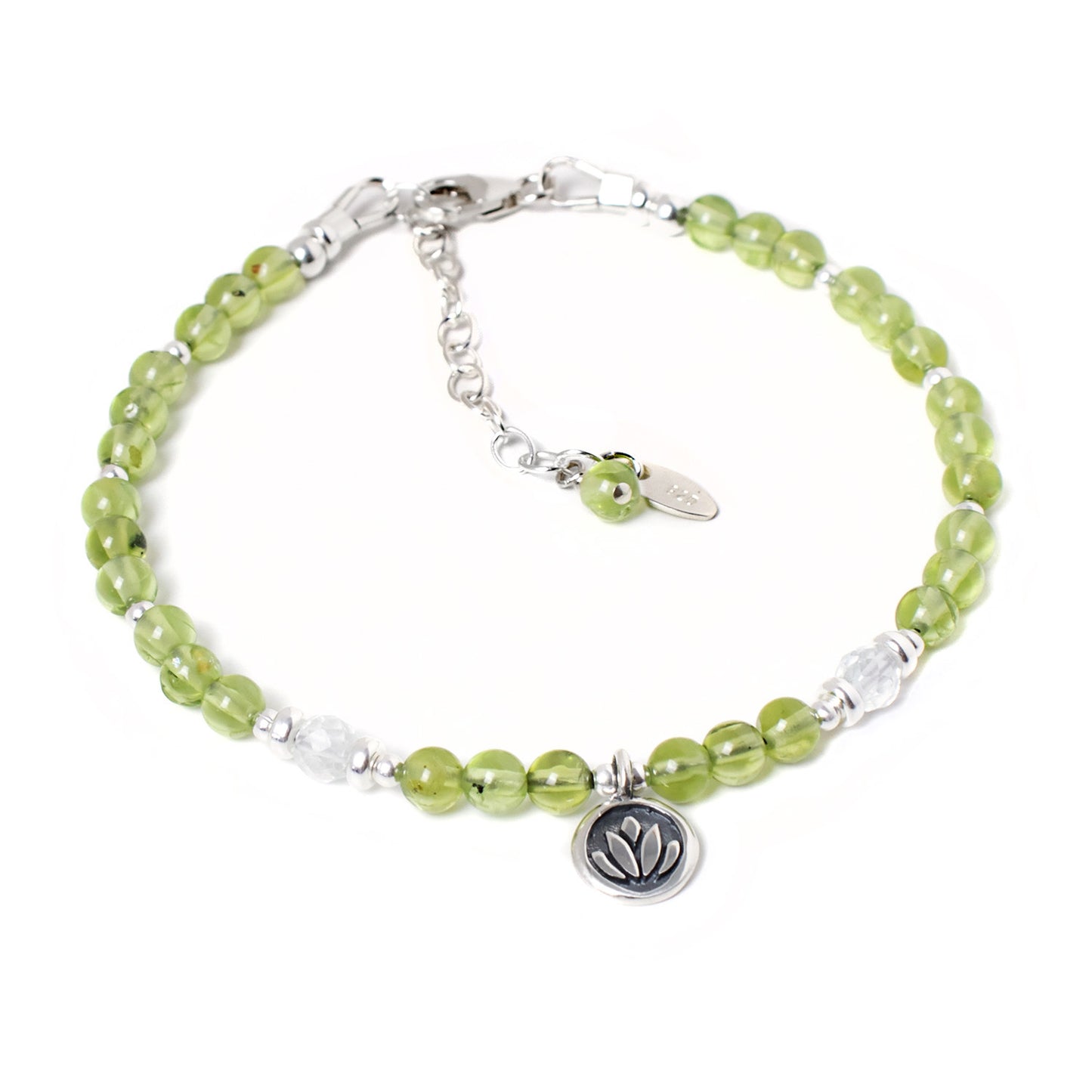 Peridot & Lotus Flower Sterling Silver Bracelet