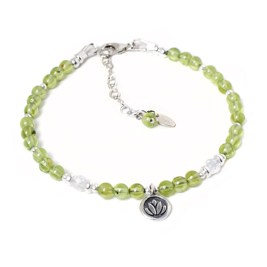 Peridot & Lotus Flower Sterling Silver Bracelet