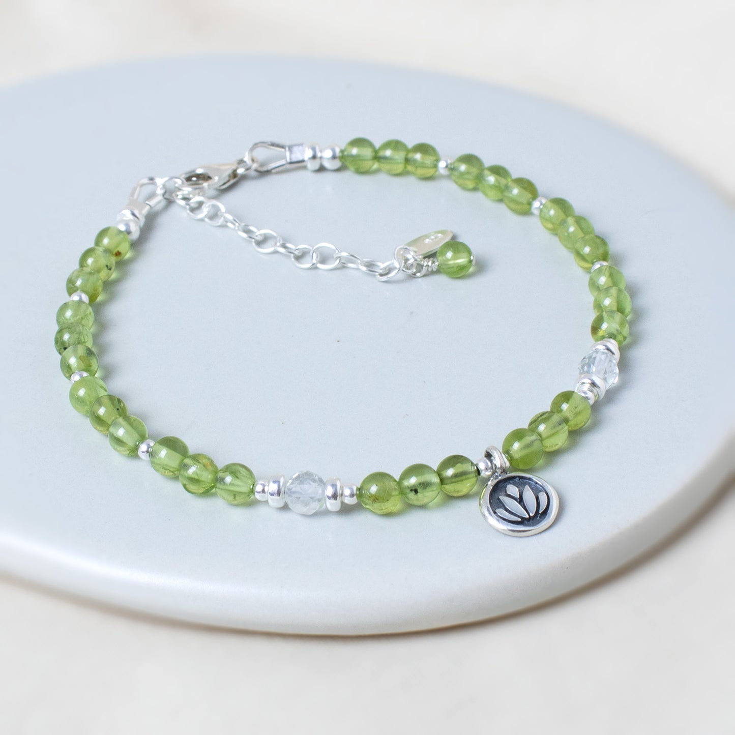 Peridot & Lotus Flower Sterling Silver Bracelet