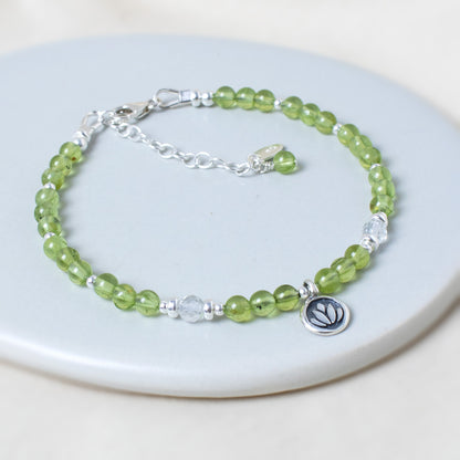 Peridot & Lotus Flower Sterling Silver Bracelet