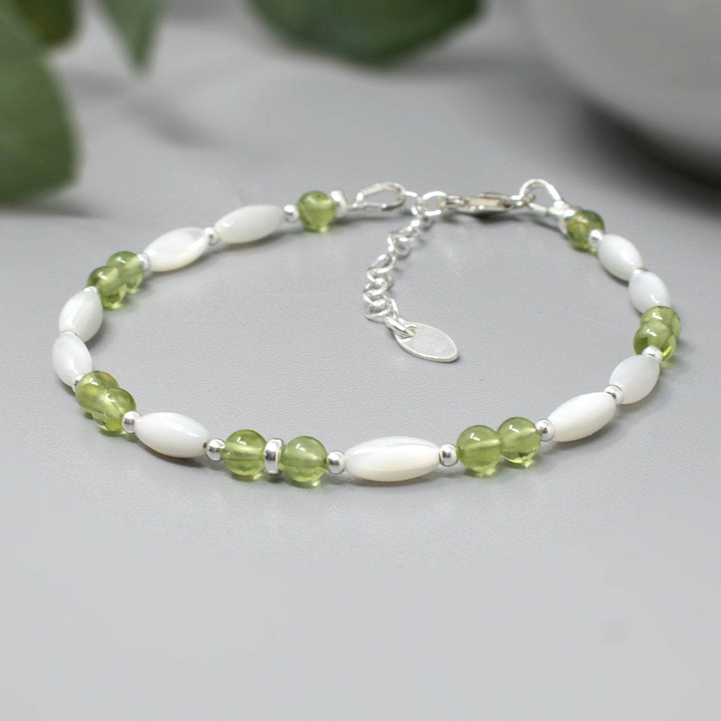 Peridot Bracelet with Mother of Pearl