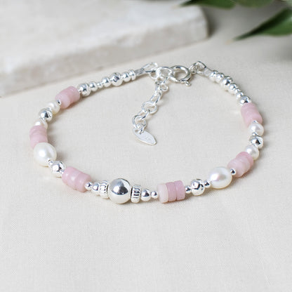 Pink Opal & Pearl Bracelet | 925 Sterling Silver