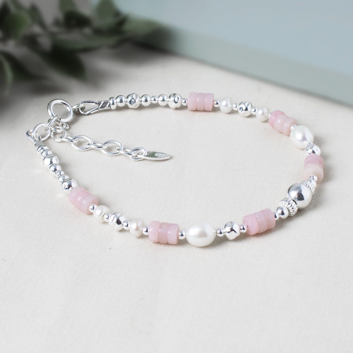 Pink Opal & Pearl Bracelet | 925 Sterling Silver