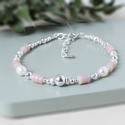 Pink Opal & Pearl Bracelet | 925 Sterling Silver