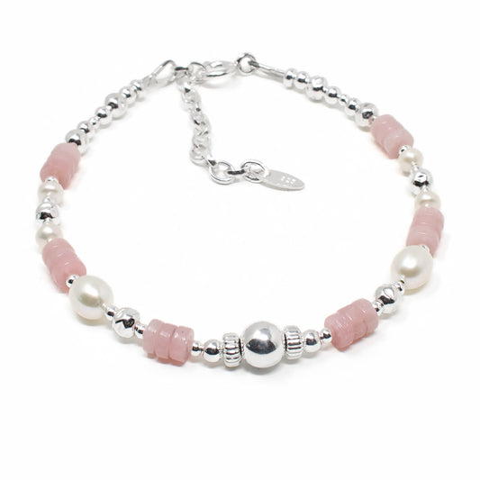 Pink Opal & Pearl Bracelet | 925 Sterling Silver