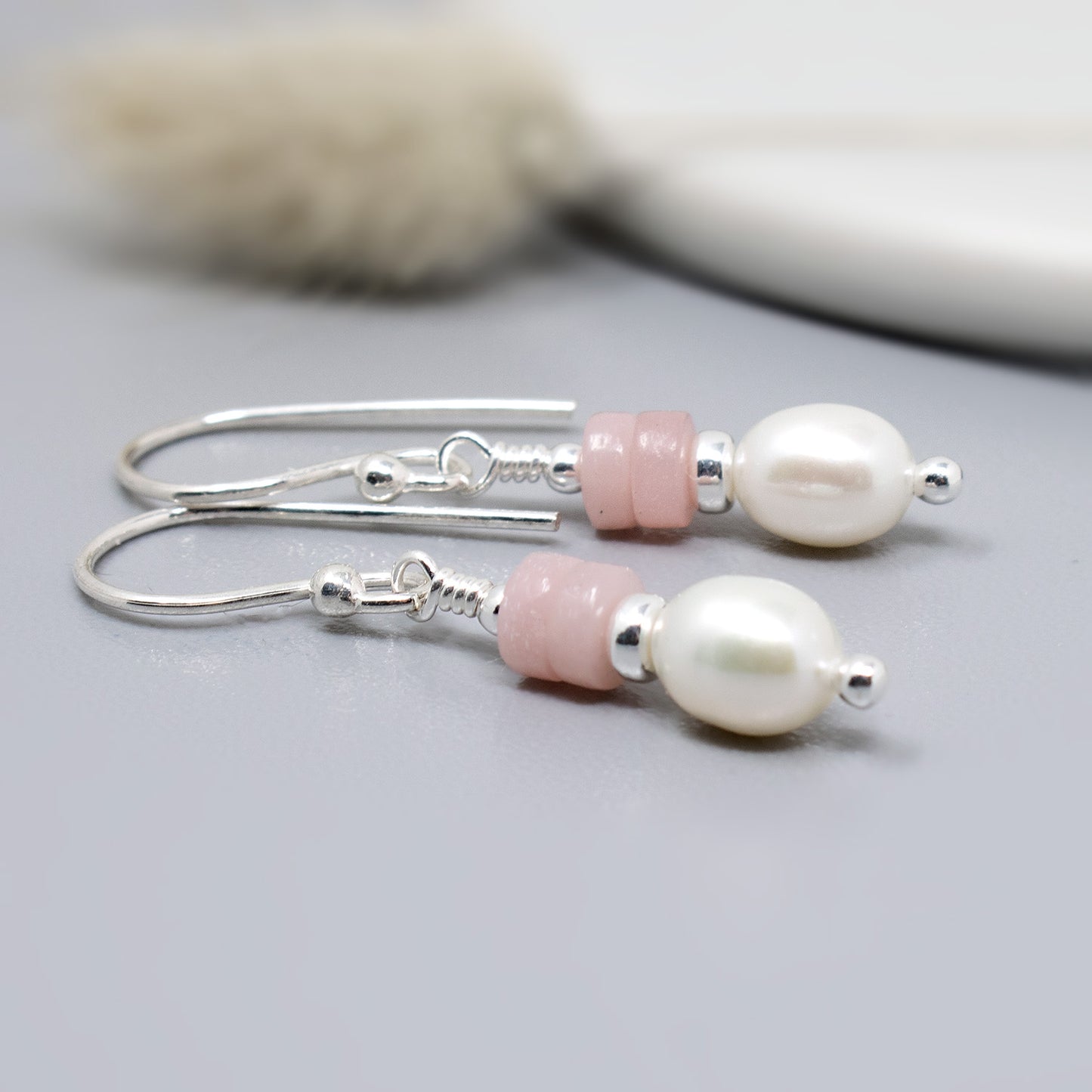 Pink Opal & Freshwater Pearl Drop Earrings