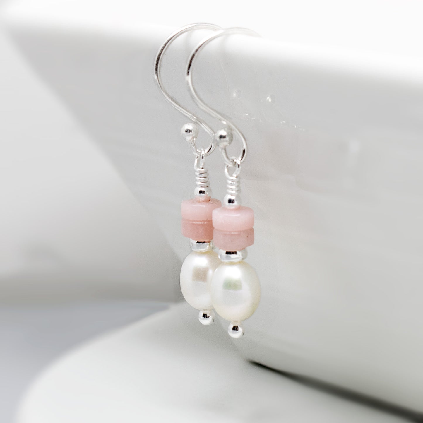 Pink Opal & Freshwater Pearl Drop Earrings