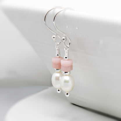 Pink Opal & Freshwater Pearl Drop Earrings