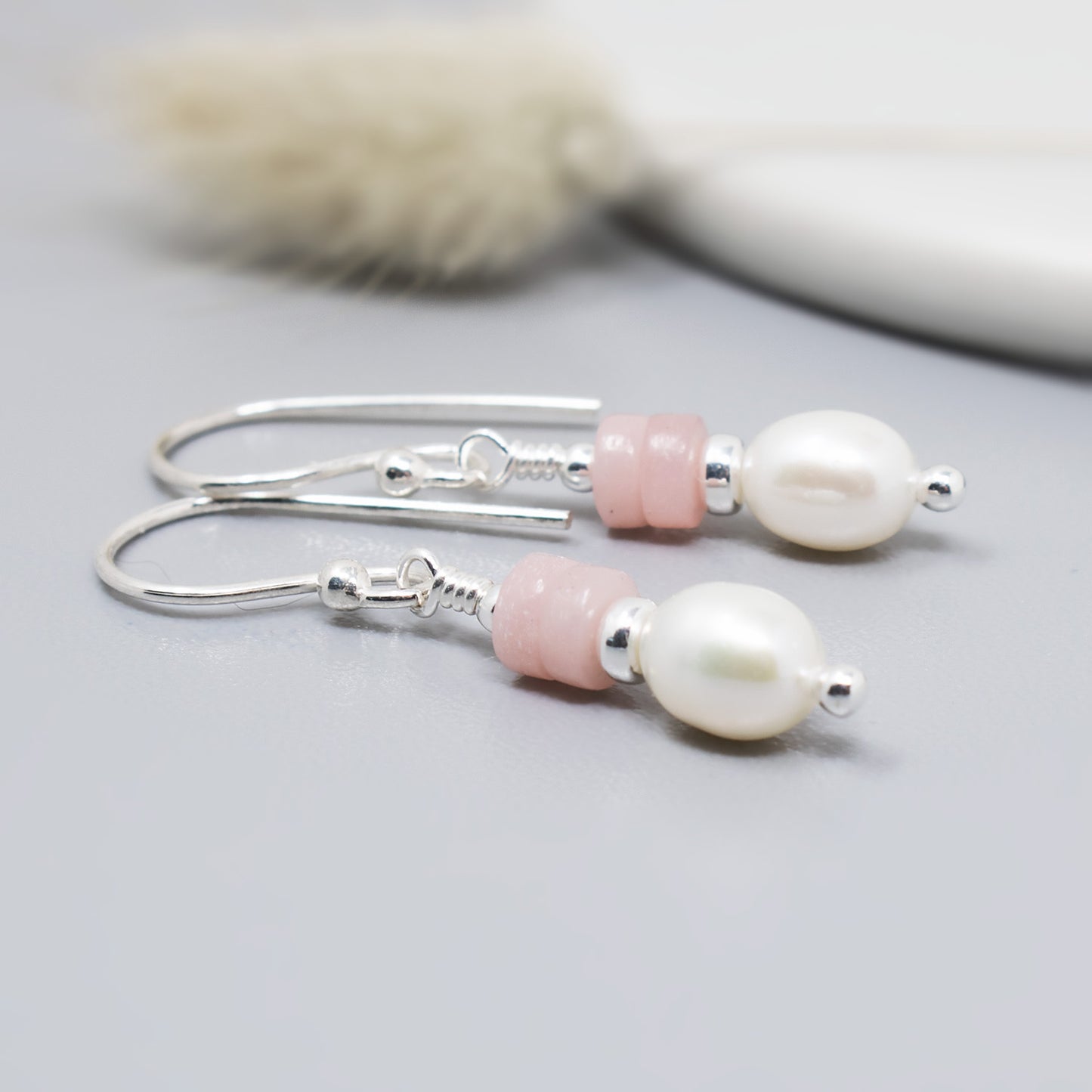 Pink Opal & Freshwater Pearl Drop Earrings