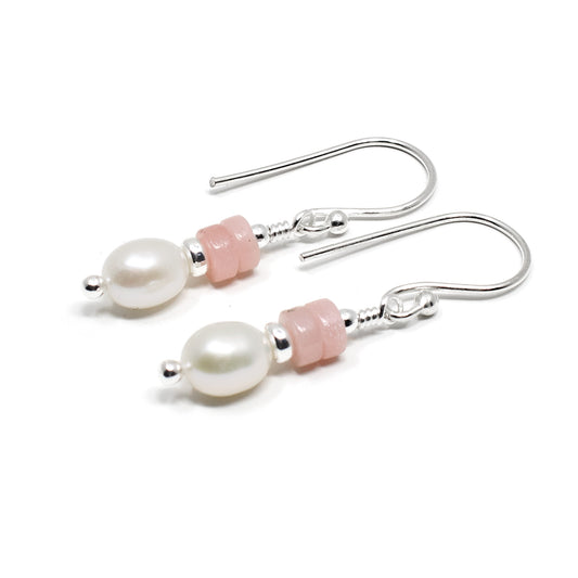 Pink Opal & Freshwater Pearl Drop Earrings