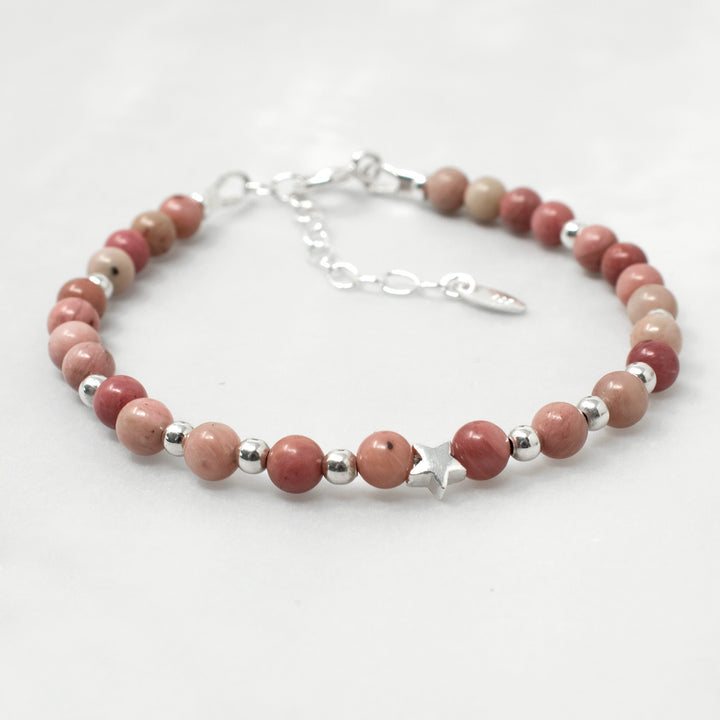 Rhodonite & Sterling Silver Bead Bracelet
