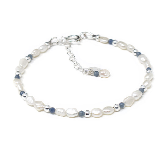 Sapphire & Keshi Pearl Sterling Silver Bracelet