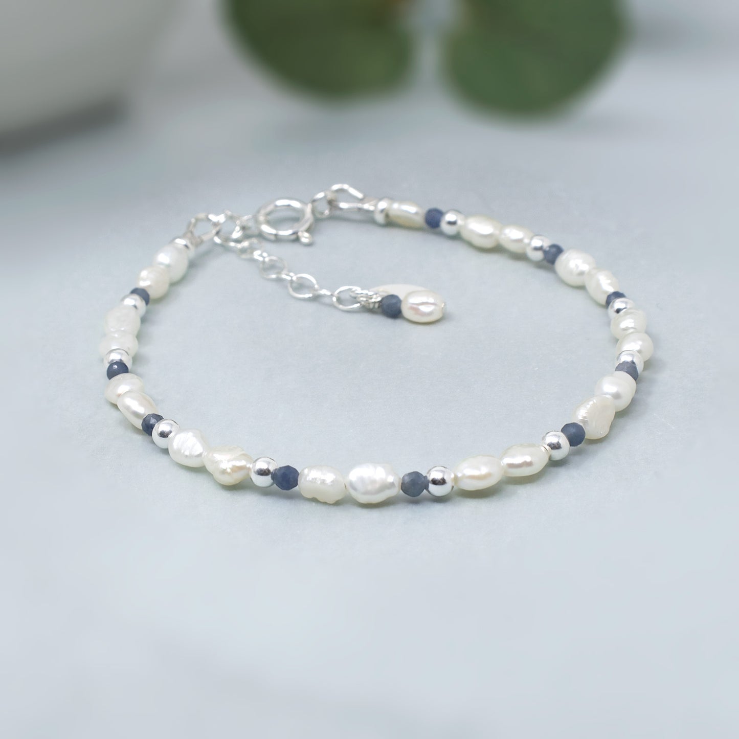Sapphire & Keshi Pearl Sterling Silver Bracelet