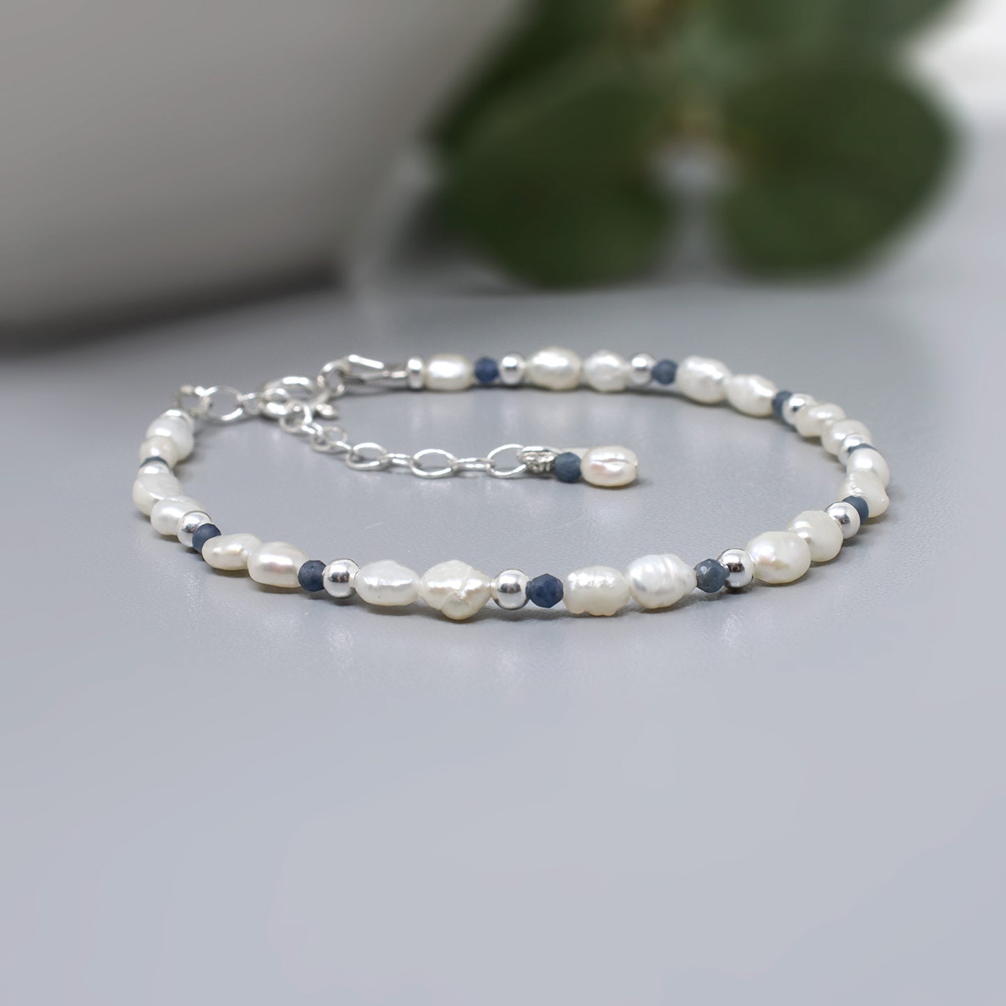 Sapphire & Keshi Pearl Sterling Silver Bracelet