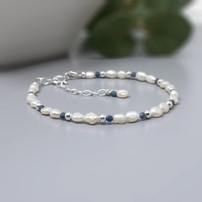 Sapphire & Keshi Pearl Sterling Silver Bracelet