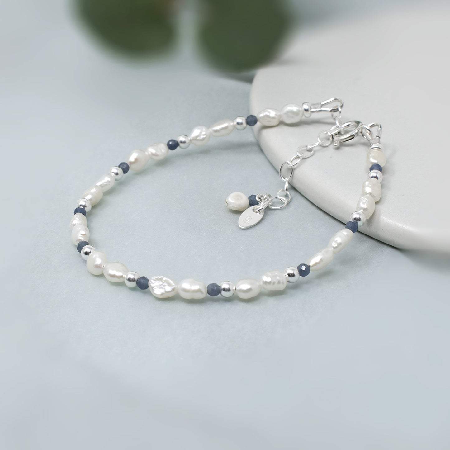 Sapphire & Keshi Pearl Sterling Silver Bracelet