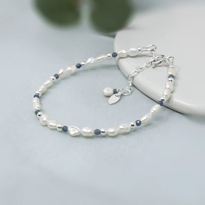 Sapphire & Keshi Pearl Sterling Silver Bracelet