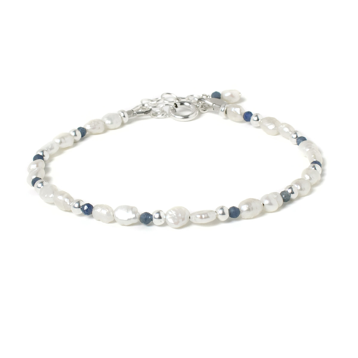 Sapphire & Keshi Pearl Sterling Silver Bracelet