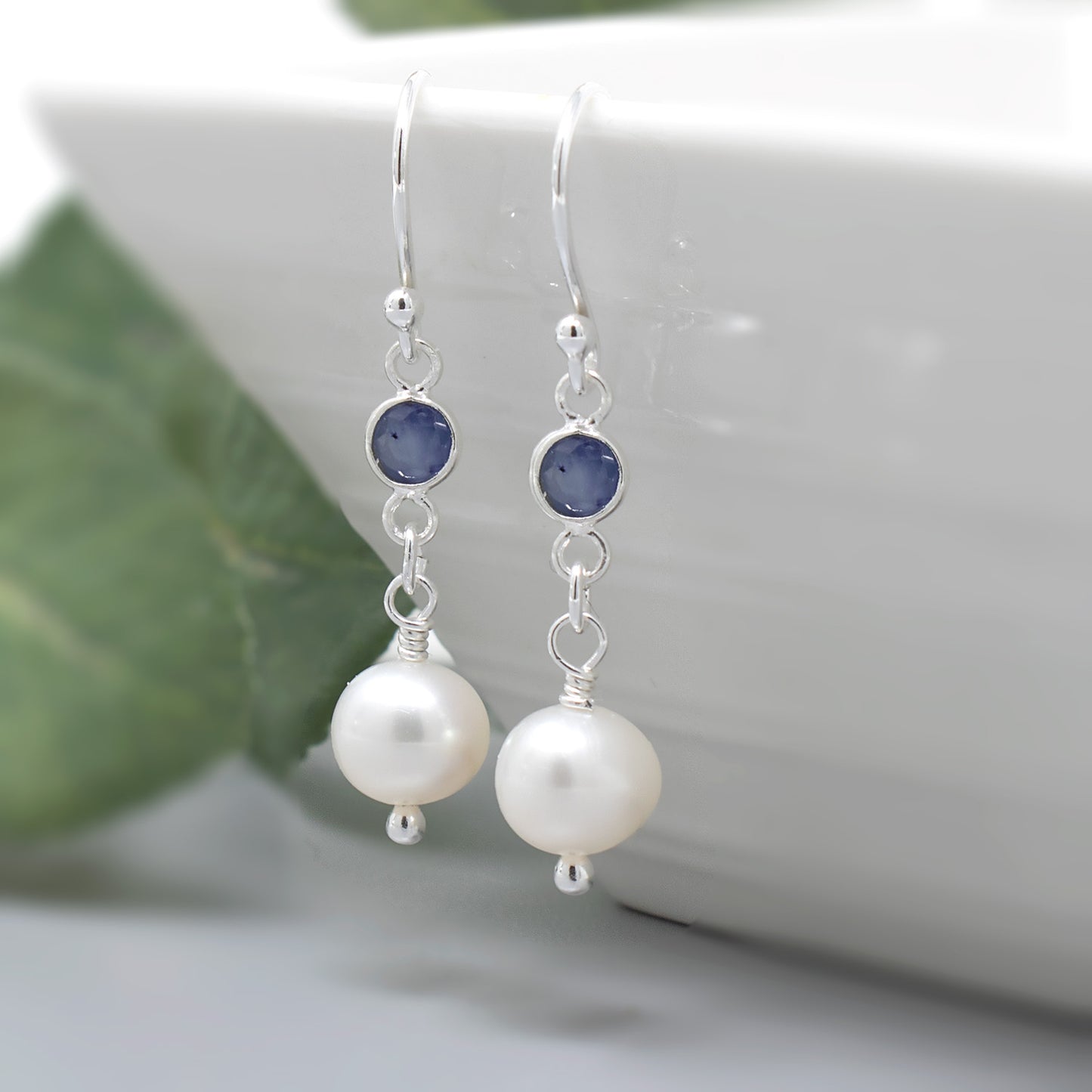 Sapphire and Pearl Drop Earrings