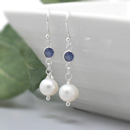 Sapphire and Pearl Drop Earrings