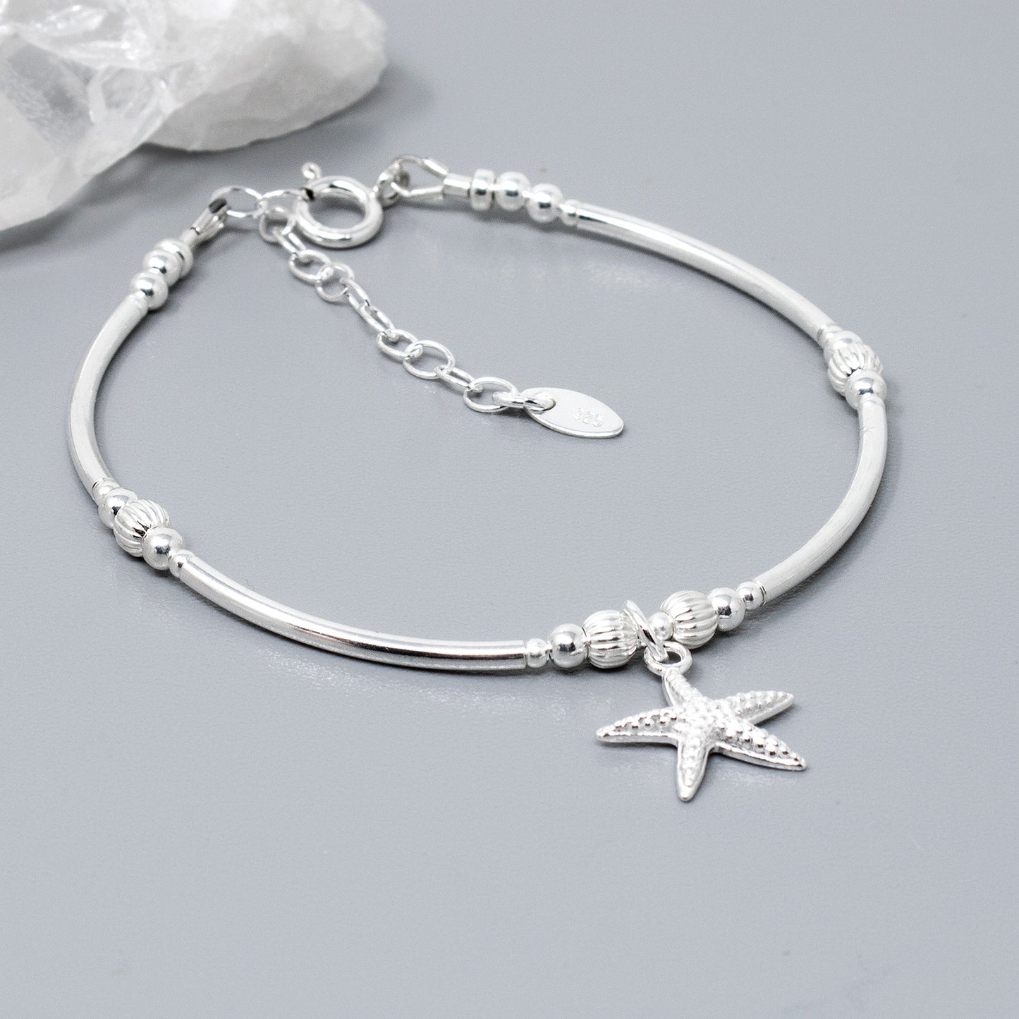 Sterling Silver Bead & Starfish Bracelet