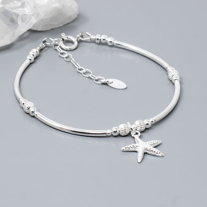 Sterling Silver Bead & Starfish Bracelet